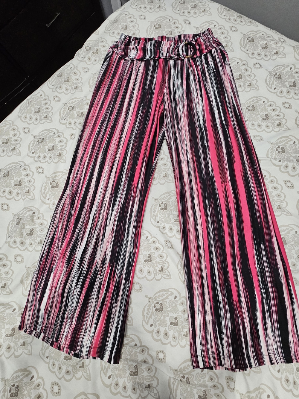Robert Louis Pink & Black Striped Wide-Leg Pants